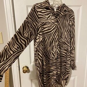Zebra-Print Long Sleeve Women's Top - Brown/Cream